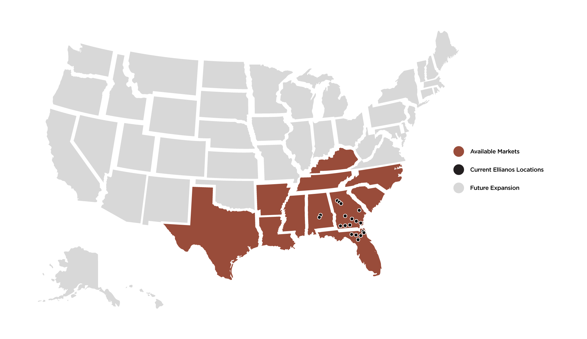 Map of United States with Ellianos Locations