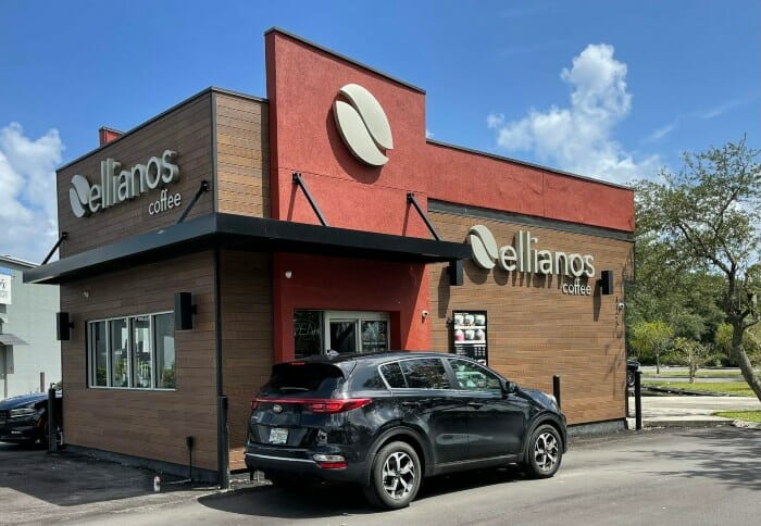 Ellianos Coffee Jacksonville, FL location with car in the drive thru