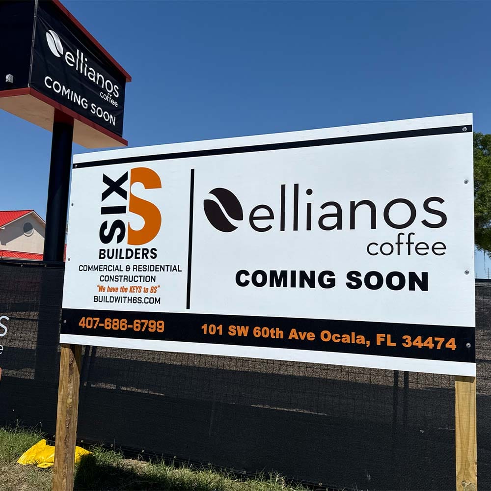 Ellianos Coffee Coming Soon Ocala sign