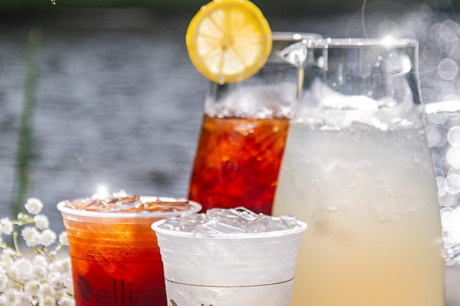 Tea and Lemonade in pitchers and Ellianos cups